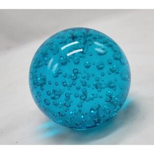 Aqua Blue Paperweight Bullicante Bubble Art Glass Sphere